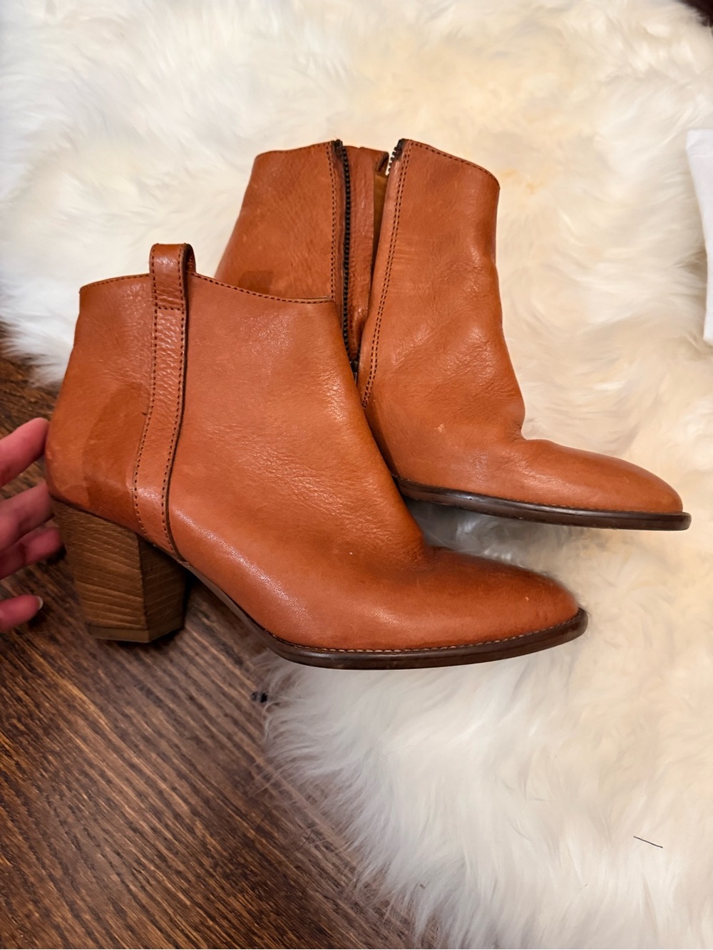 Madewell Cognac Leather Block Heel Ankle Booties 6.5 tan